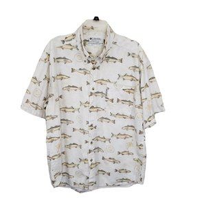 Columbia Men's Sz Large Fish Print Button Down Short Sleeve Pocket Shirt